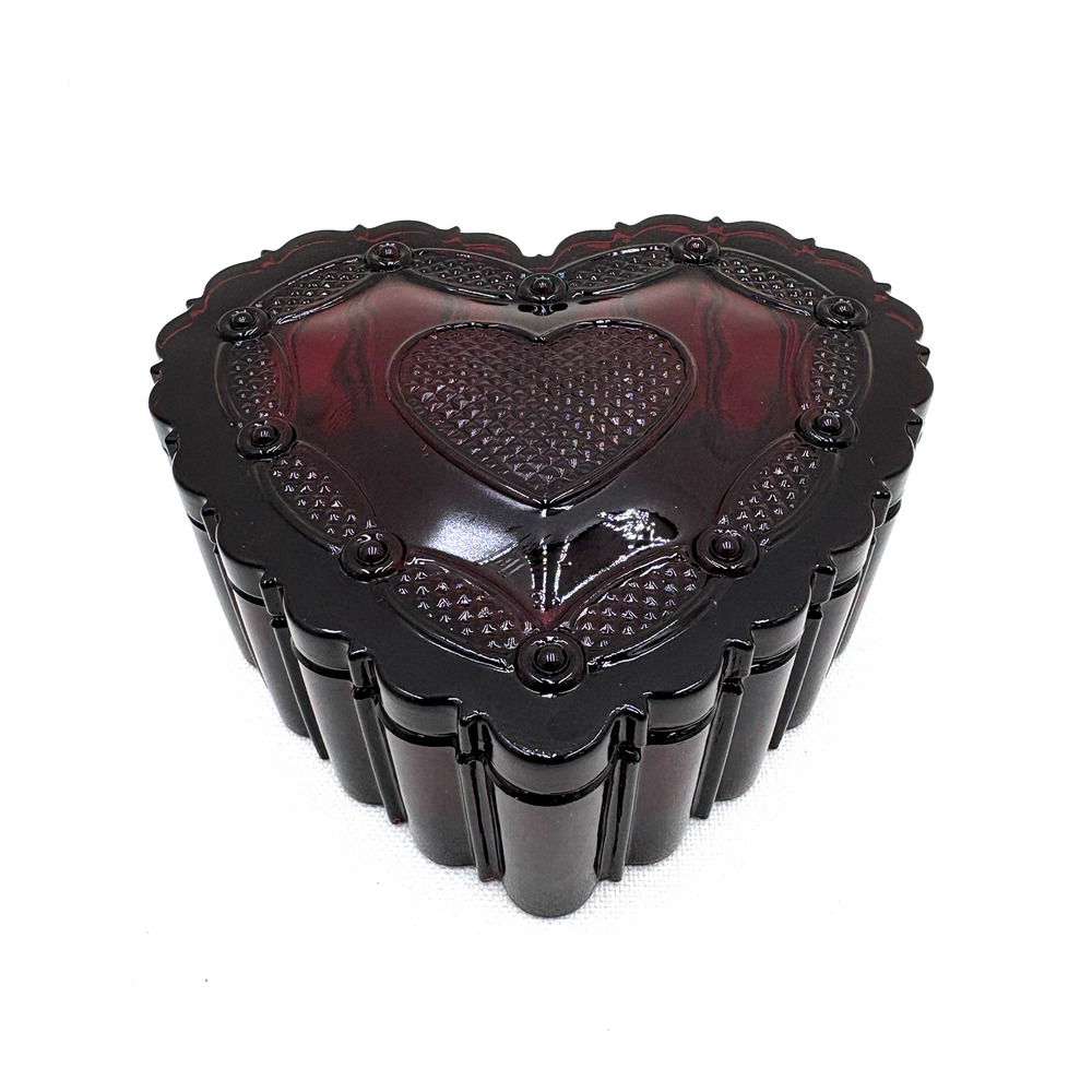 Vintage Cape Cod Avon Ruby Red Glass Heart Trinket Box With Box